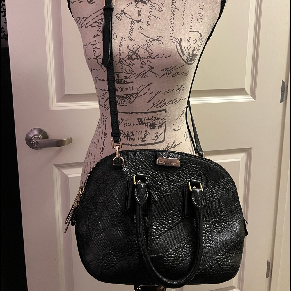 Burberry Orchard Embossed Black Small Leather Satchel